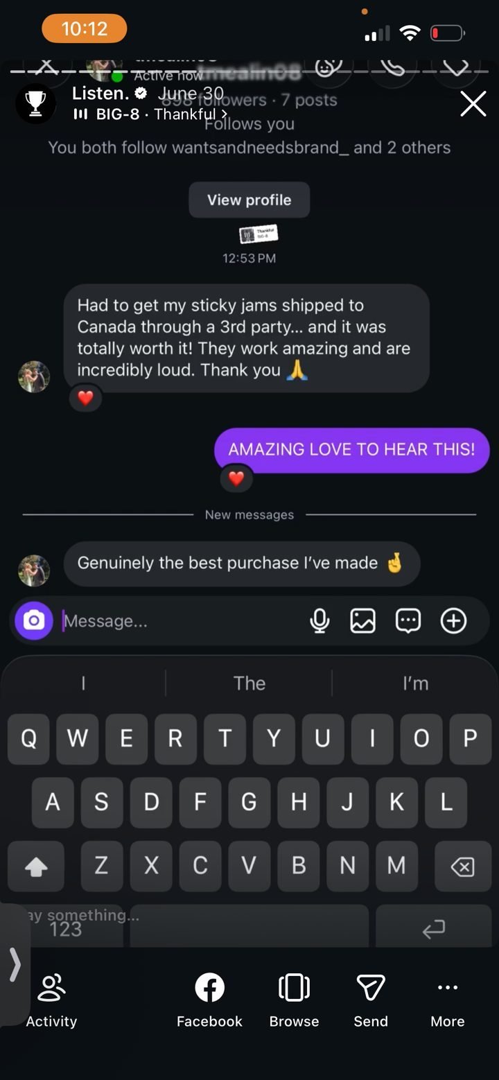 Sticky Jams customer message