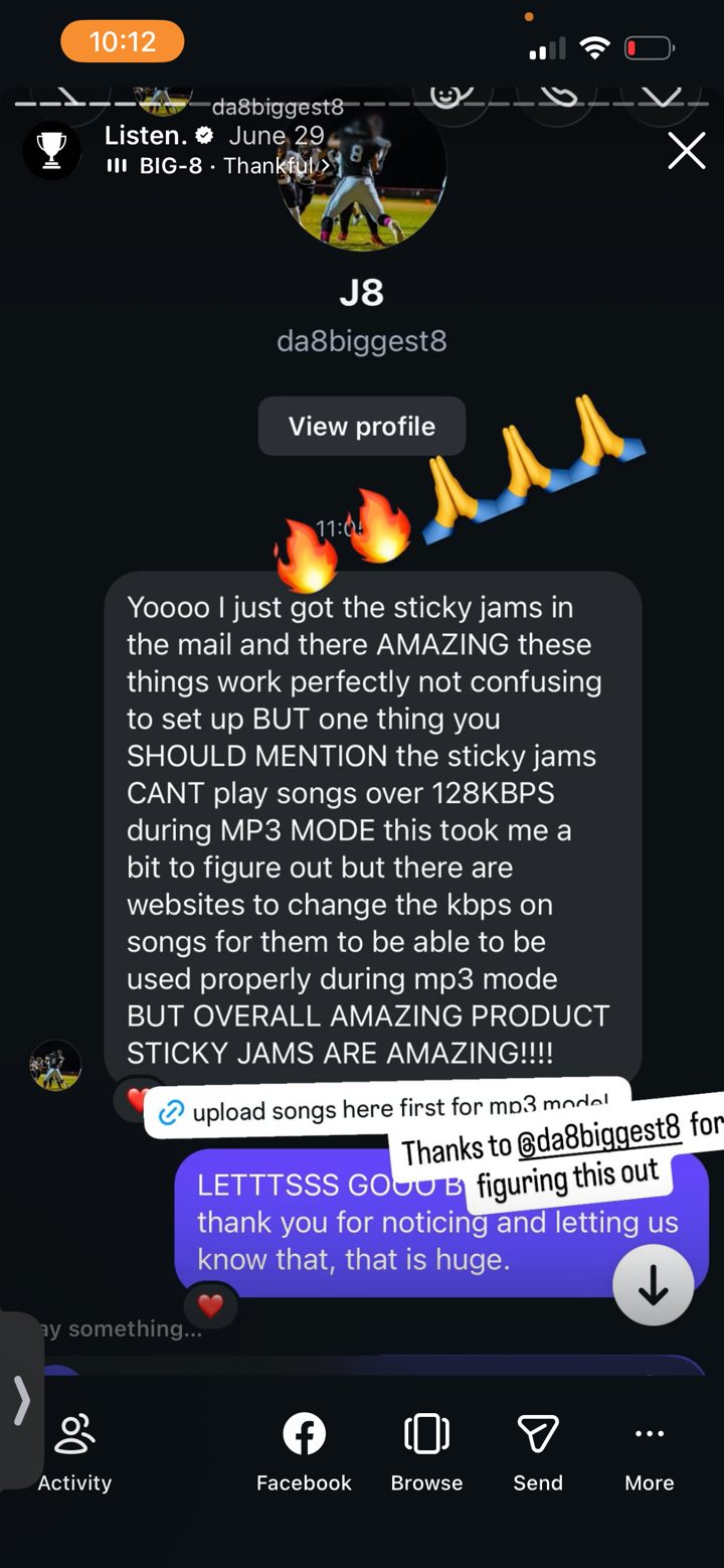 Sticky Jams customer message