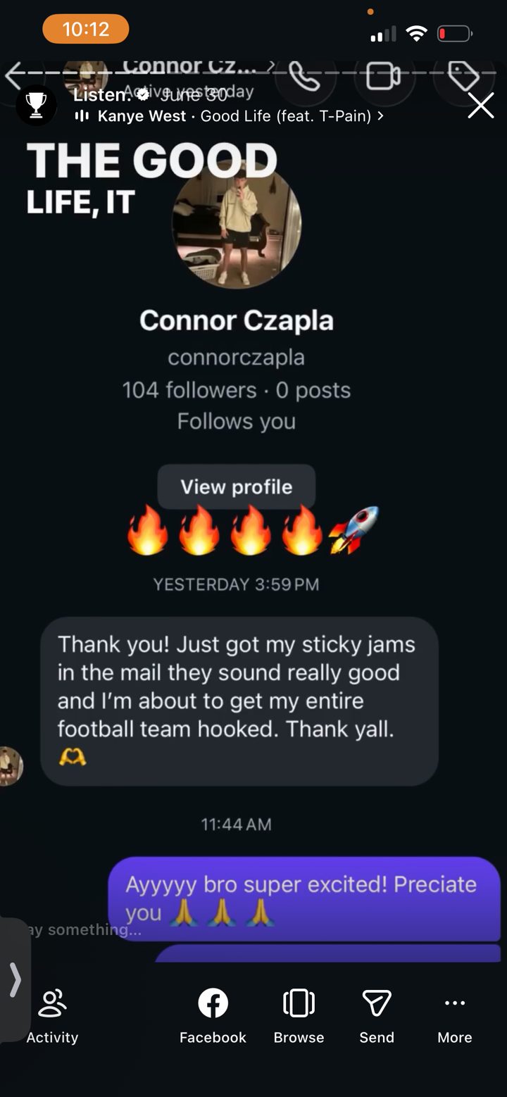 Sticky Jams customer message