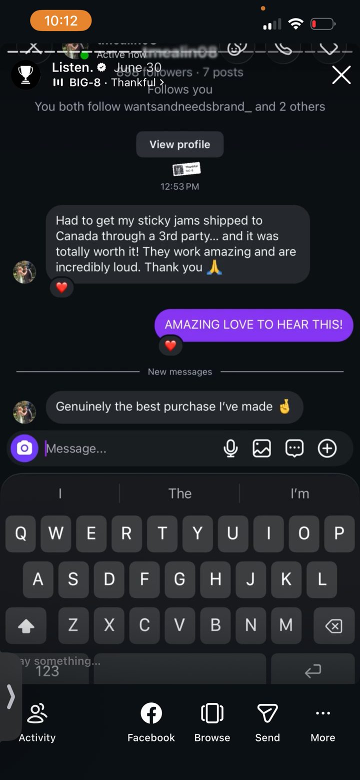 Sticky Jams customer message