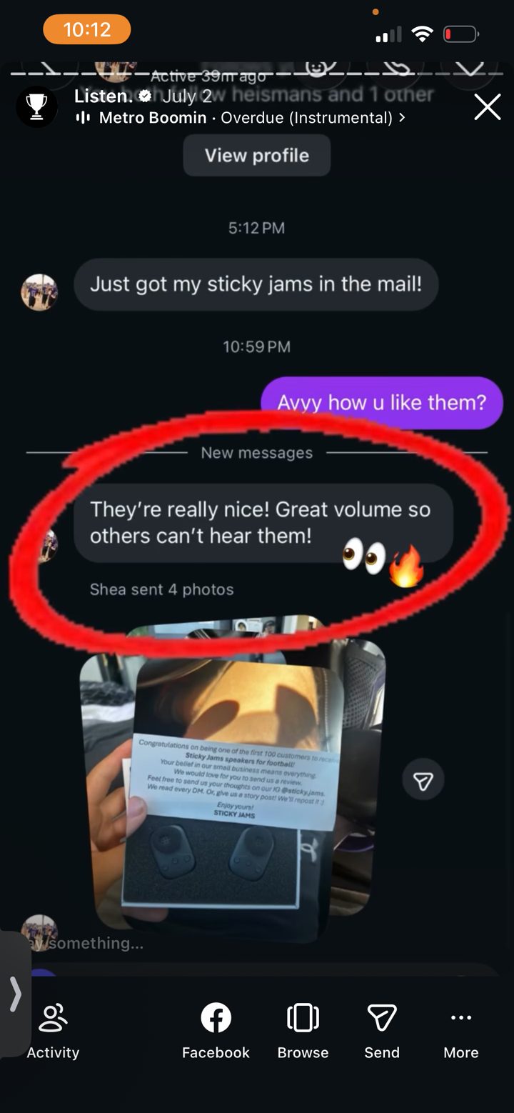 Sticky Jams customer message