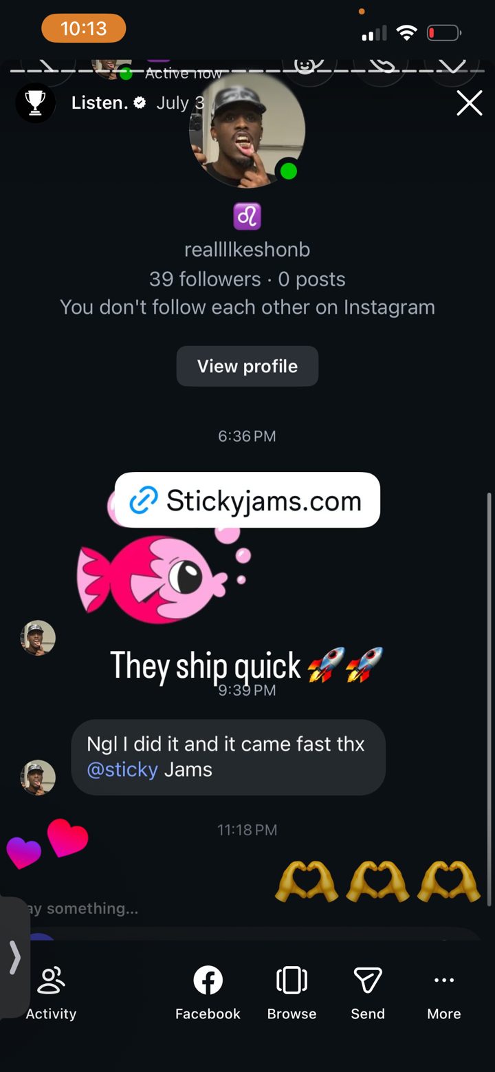 Sticky Jams customer message